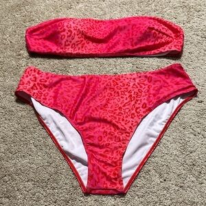 SHEIN Pink Leopard Bikini 3Xl New Bandeau Top High Waist Plus Size